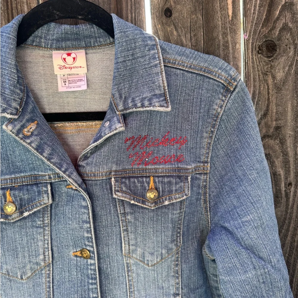 Disney Mickey Mouse Blue Bedazzled Denim Jacket With Mickey Mouse cartoon size S